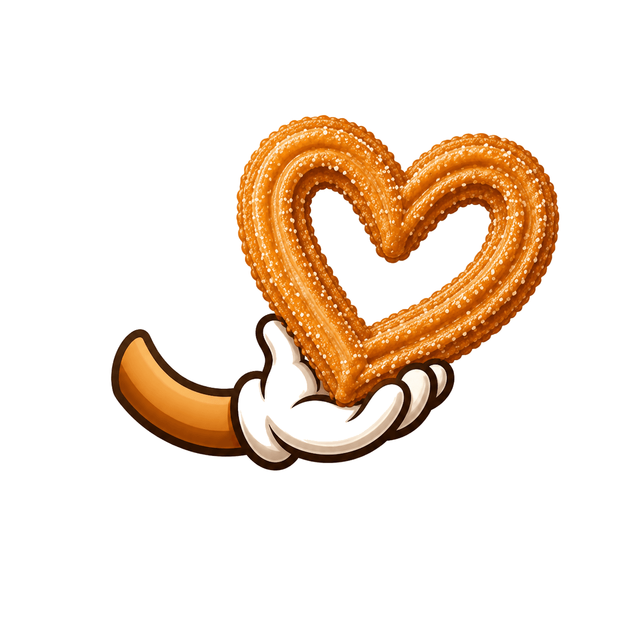 A hand presenting a churro shaped like a heart